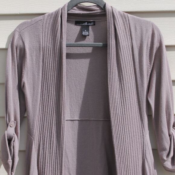 Willi Smith Women's Open Cardigan Minimalist Neutral Solid Taupe Tan Size Small - Picture 4 of 12